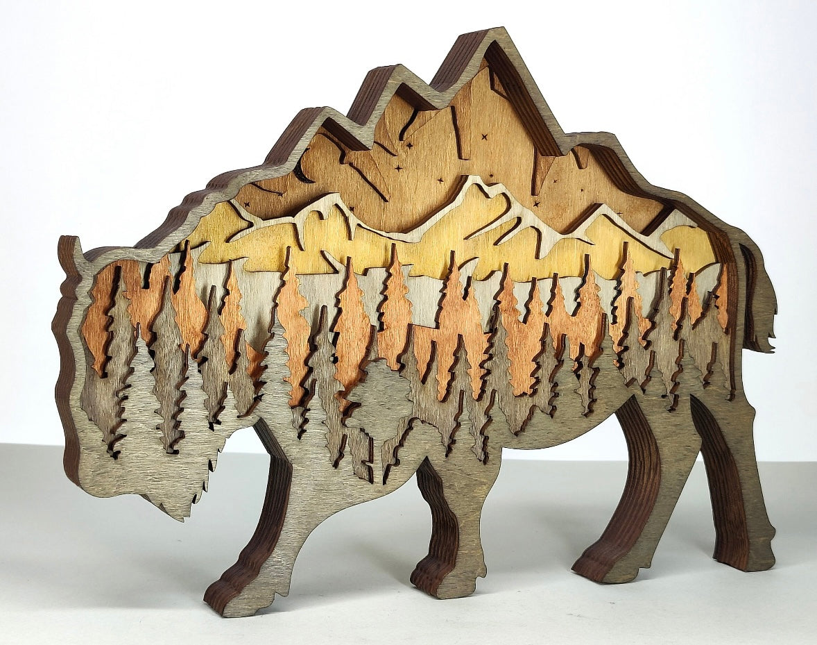 Custom wood layered mandala Forest Bison