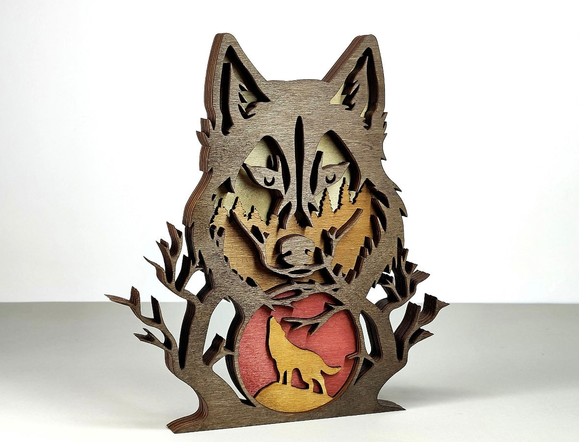 Custom wood layered mandala Wolf