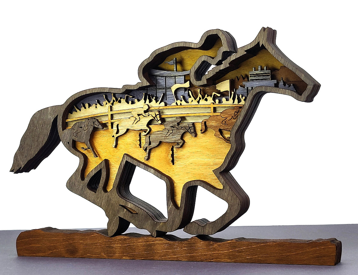 Custom wood layered mandala Horse Race