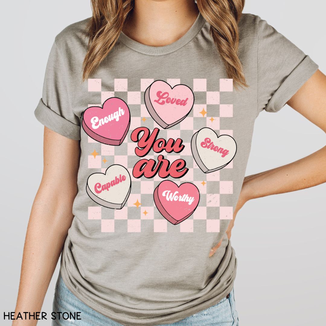 Valentines - You Are Loved Candy Hearts - Unisex Adult Tee