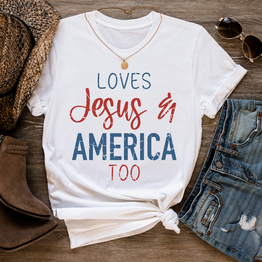 Loves Jesus & America, Too 2 - Unisex Adult Tee