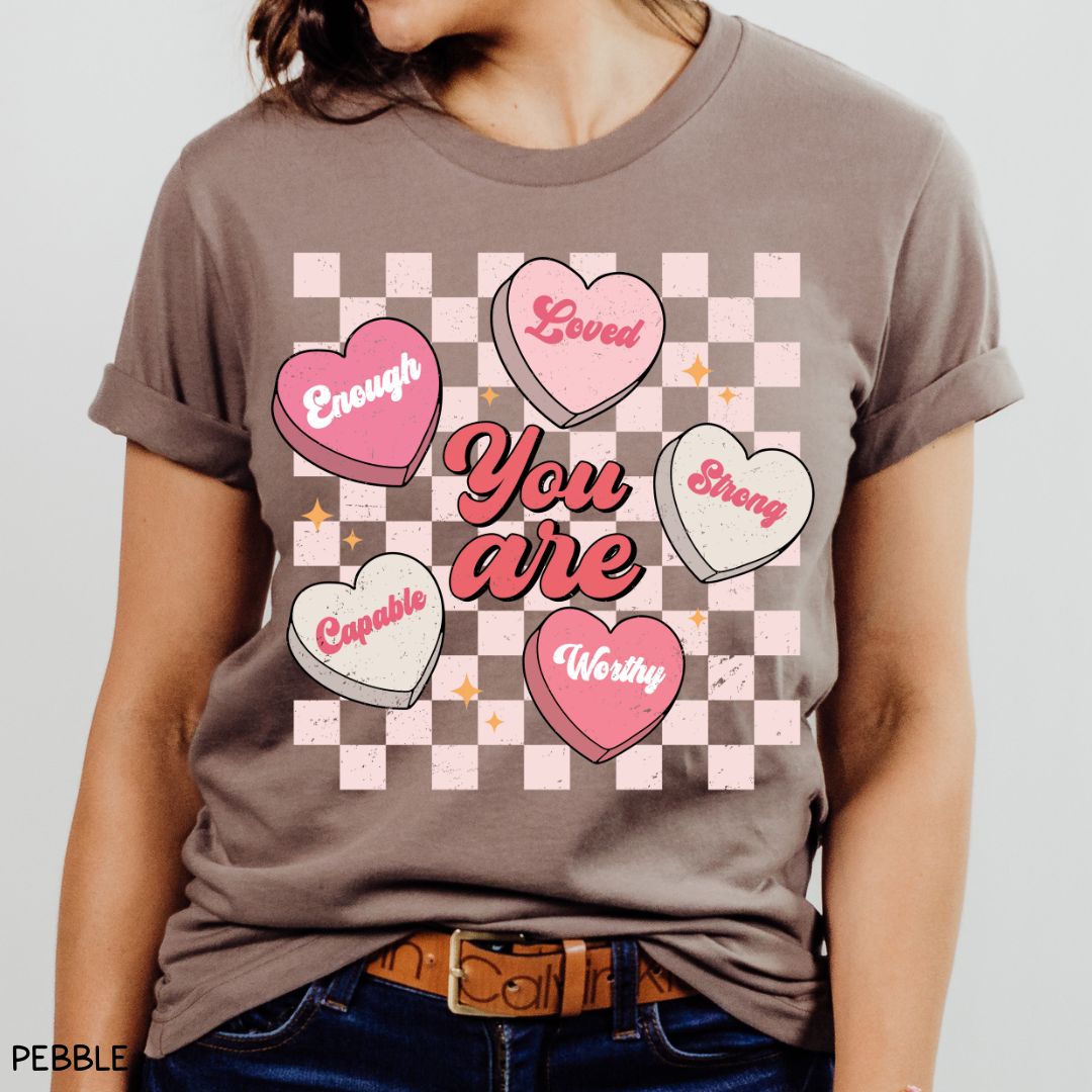 Valentines - You Are Loved Candy Hearts - Unisex Adult Tee