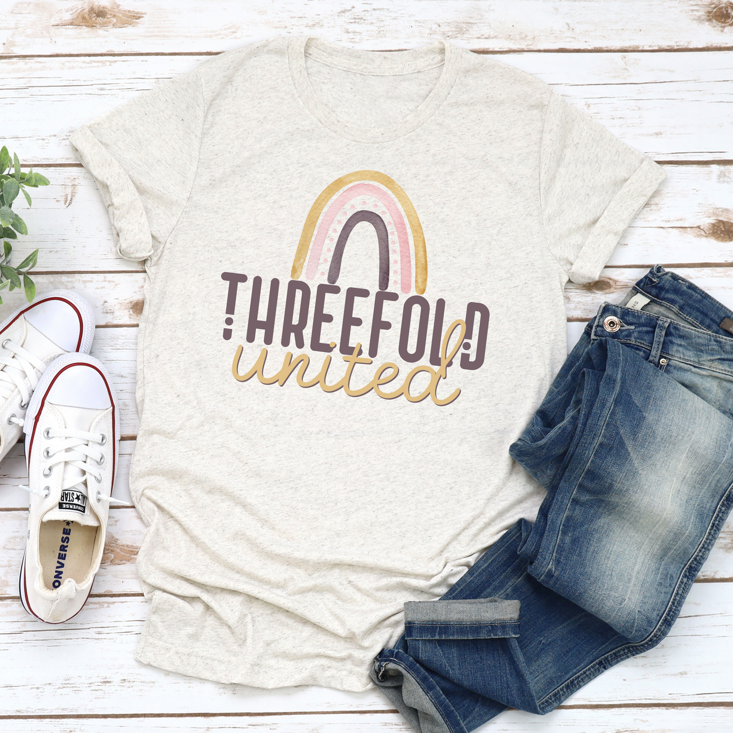 Threefold United - Unisex Adult Tee - Rainbow 1 Logo