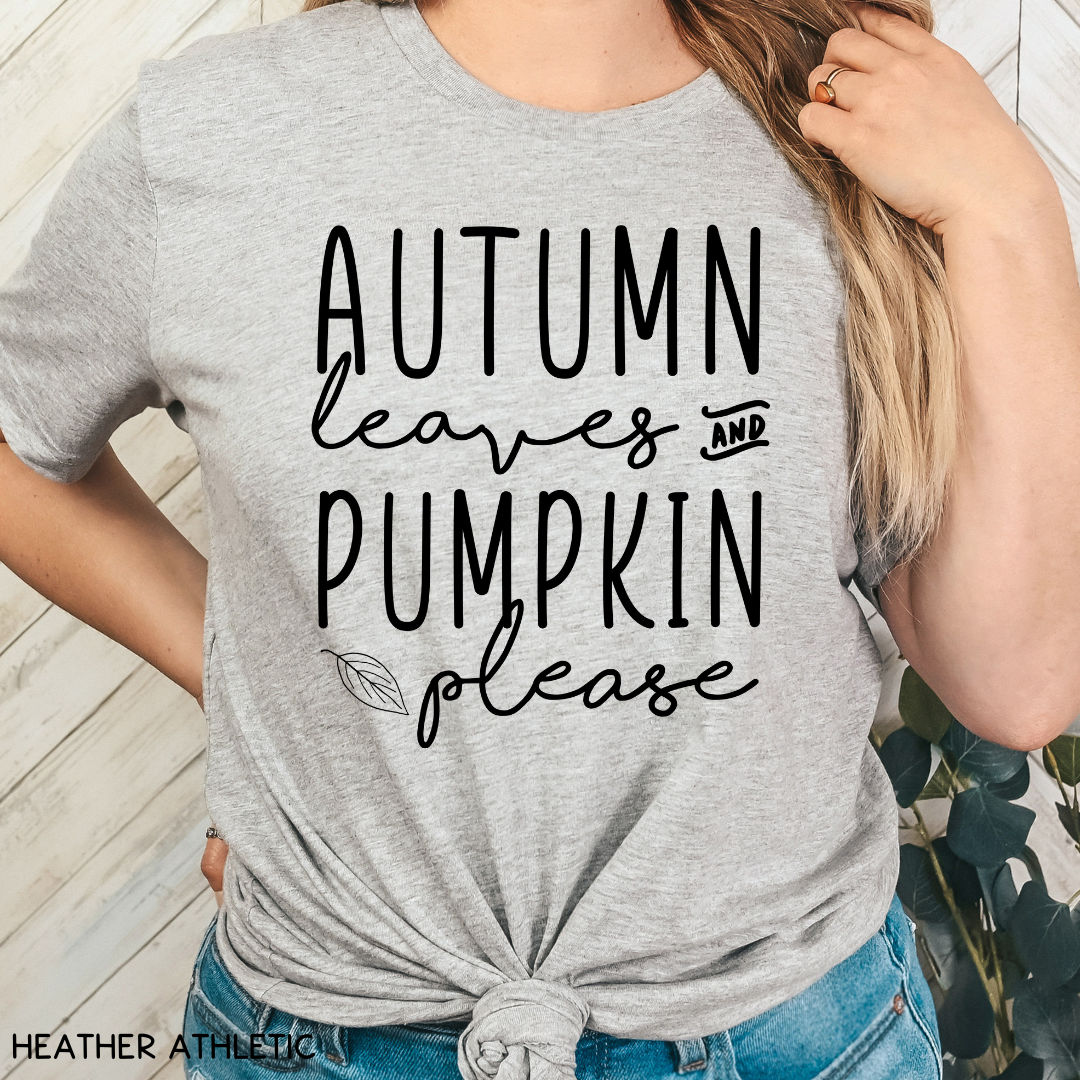 Fall - Adult Tee - Autumn Leaves and Pumpkin Please