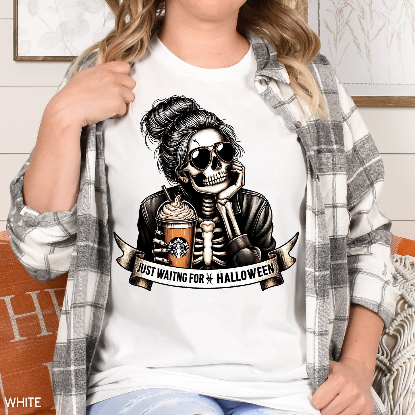 Fall - Just Waiting For Halloween Mom Bun - Unisex Adult Tee