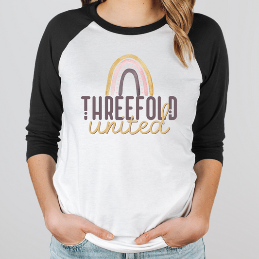 Threefold United - Unisex Raglan Tee - Rainbow 1 Logo