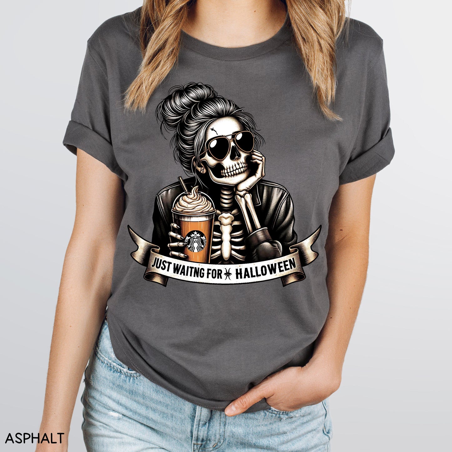 Fall - Just Waiting For Halloween Mom Bun - Unisex Adult Tee