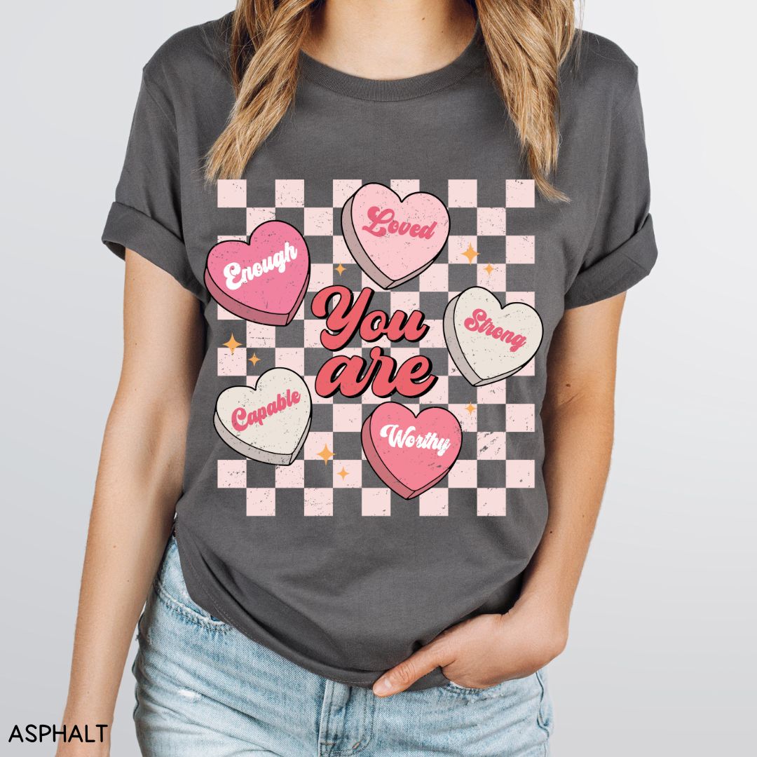 Valentines - You Are Loved Candy Hearts - Unisex Adult Tee