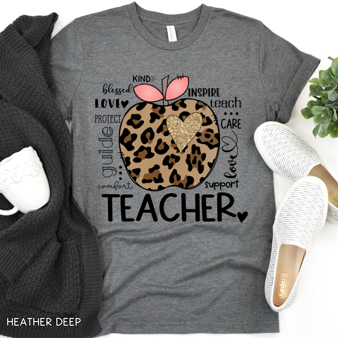 Teacher - Adult Tee - Leopard Apple