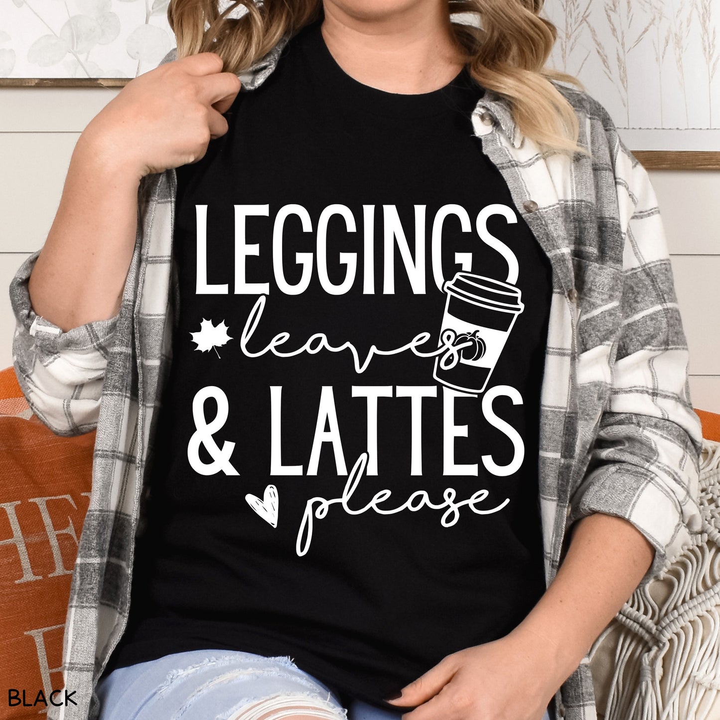 Fall - Leggings Leaves Lattes - Unisex Adult Tee