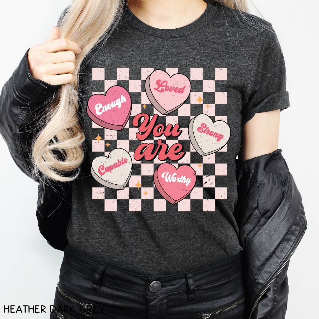 Valentines - You Are Loved Candy Hearts - Unisex Adult Tee