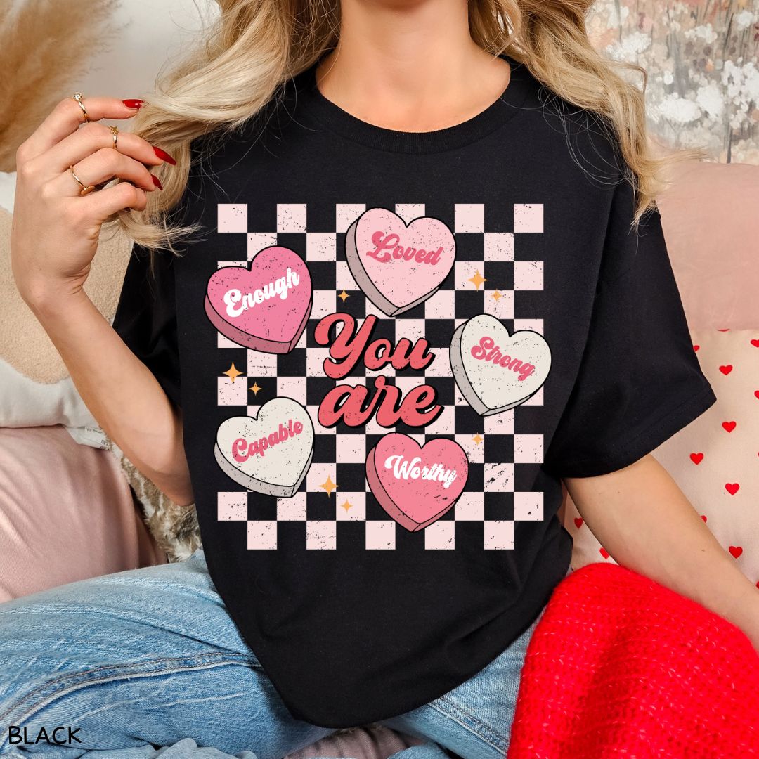 Valentines - You Are Loved Candy Hearts - Unisex Adult Tee