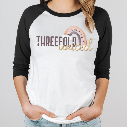 Threefold United - Unisex Raglan Tee - Rainbow 2 Logo