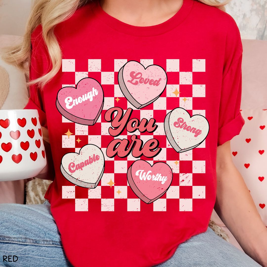 Valentines - You Are Loved Candy Hearts - Unisex Adult Tee