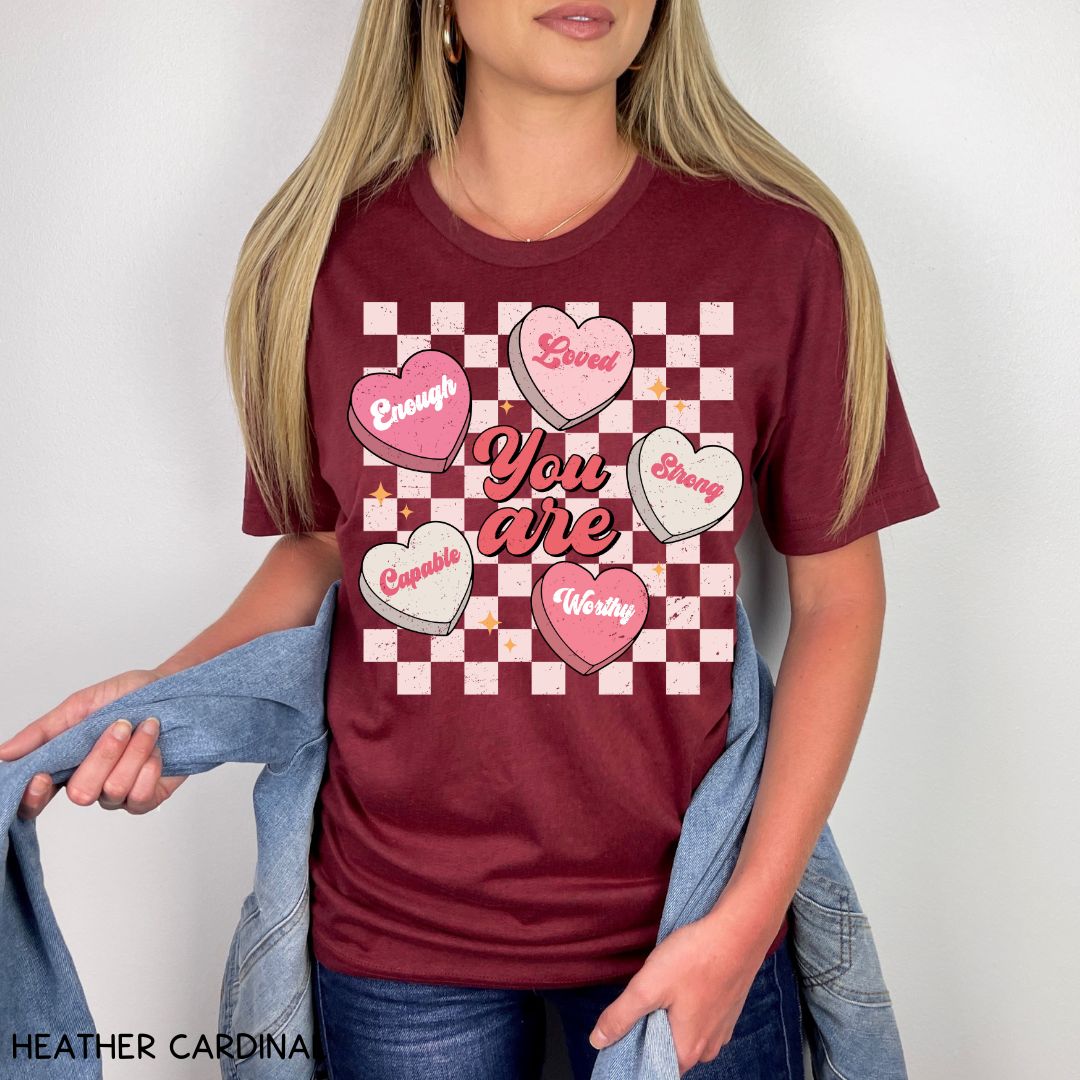 Valentines - You Are Loved Candy Hearts - Unisex Adult Tee