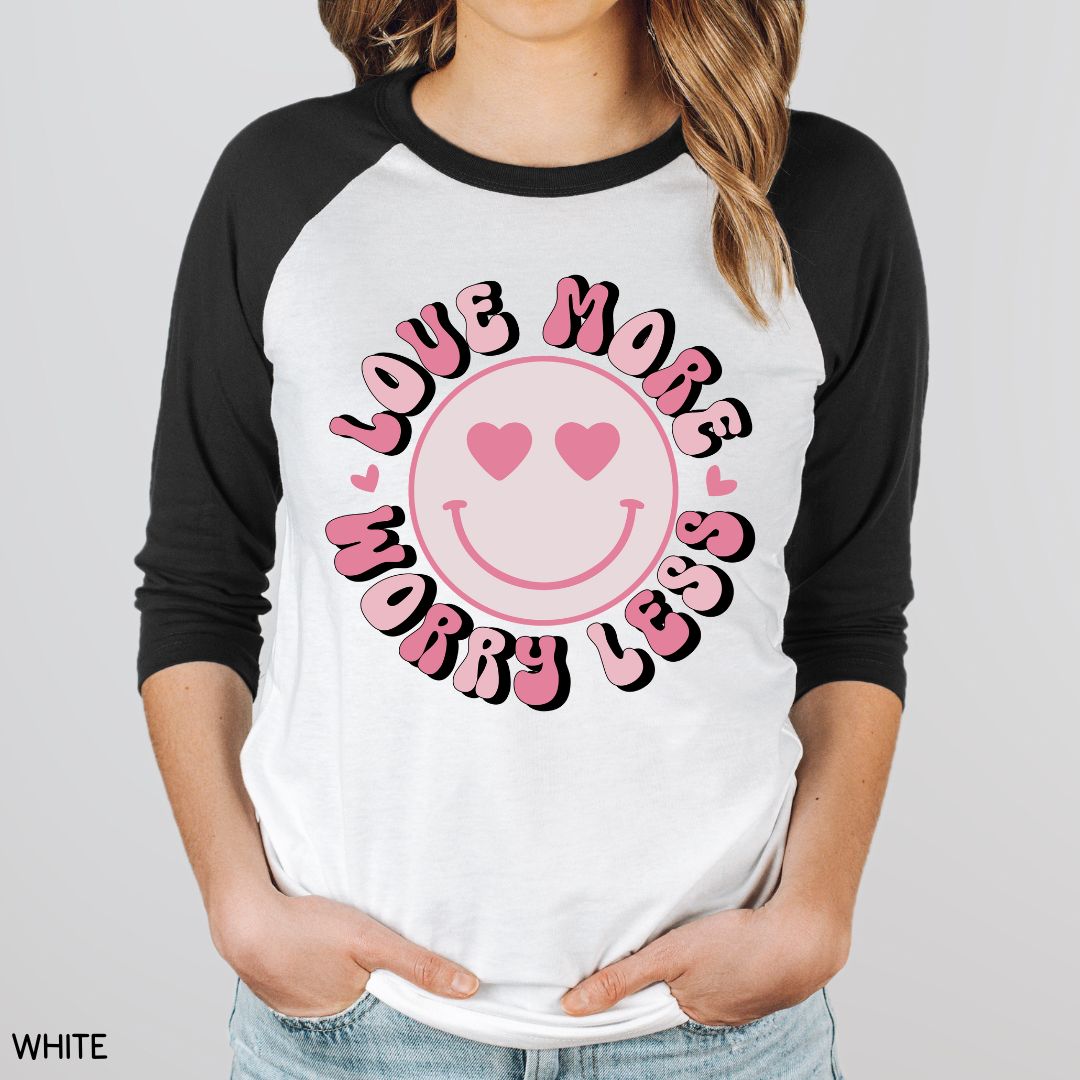 Valentines - Love More Worry Less Smiley - Unisex Adult Tee