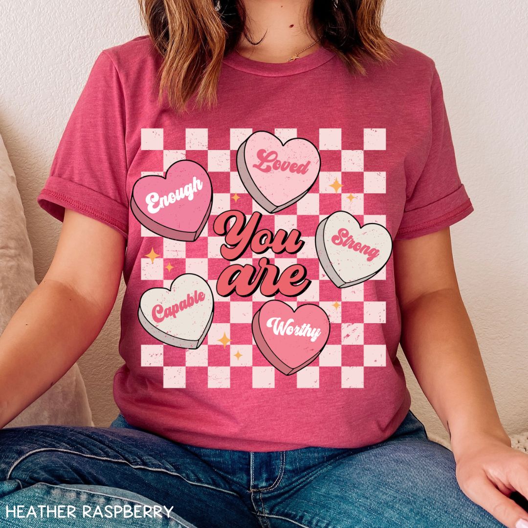 Valentines - You Are Loved Candy Hearts - Unisex Adult Tee