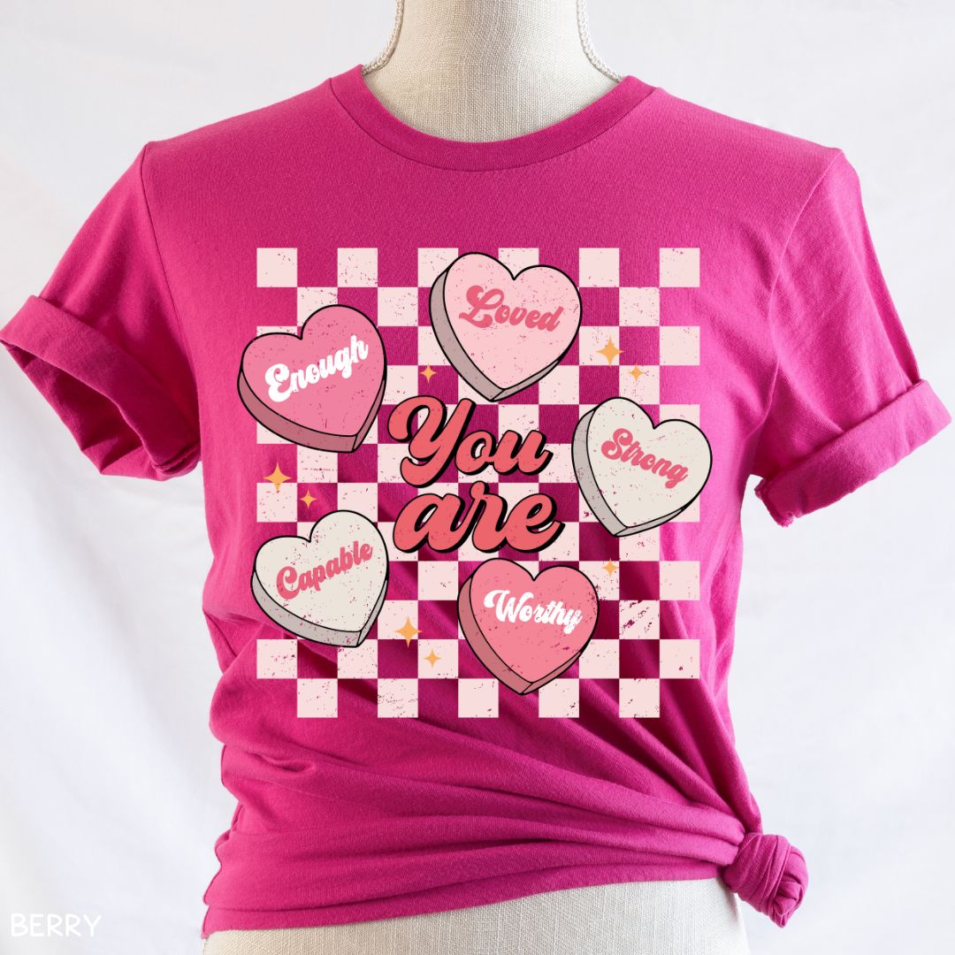 Valentines - You Are Loved Candy Hearts - Unisex Adult Tee