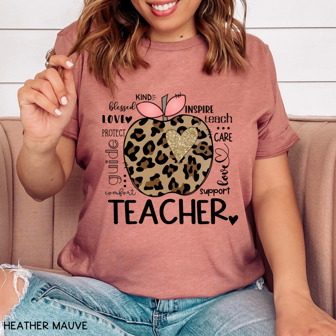 Teacher - Adult Tee - Leopard Apple