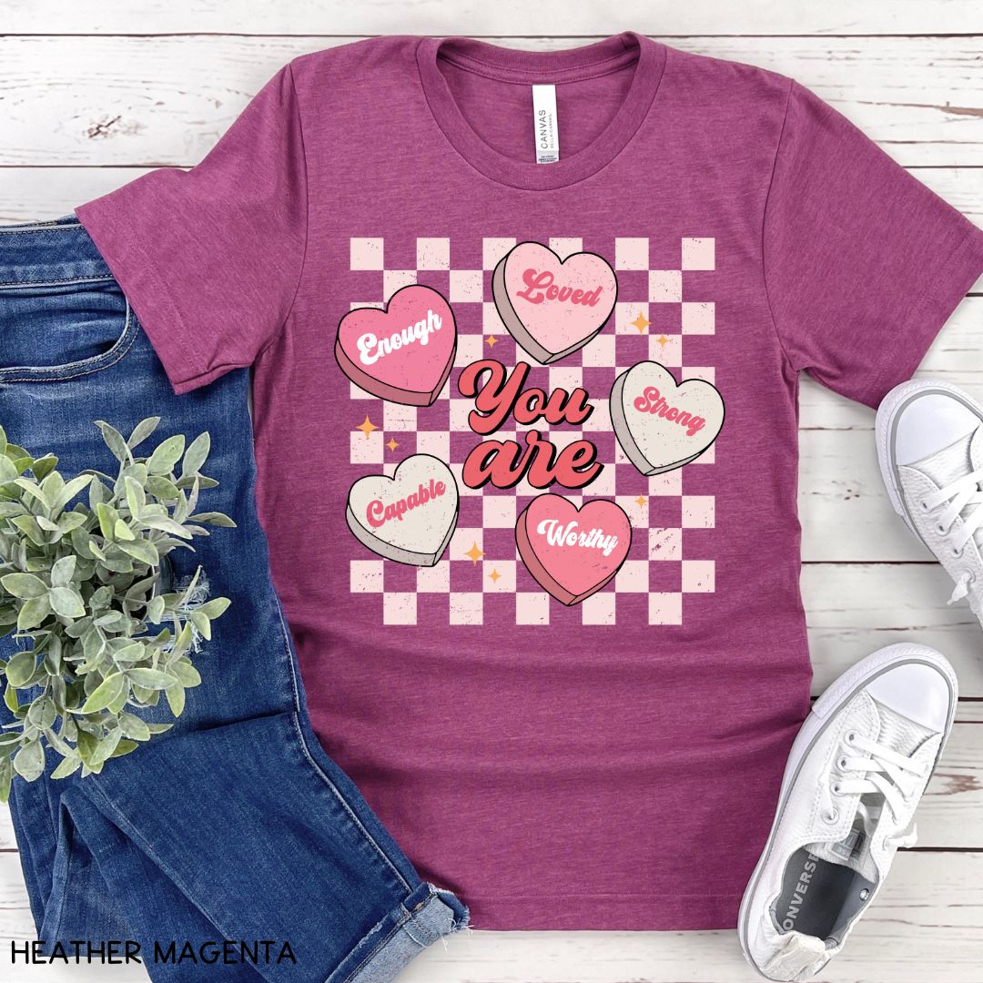 Valentines - You Are Loved Candy Hearts - Unisex Adult Tee