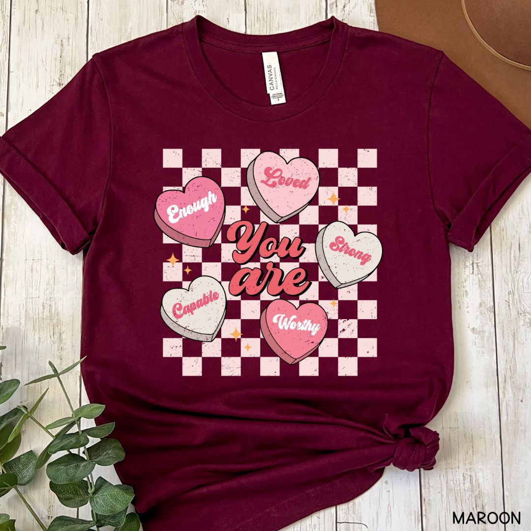 Valentines - You Are Loved Candy Hearts - Unisex Adult Tee