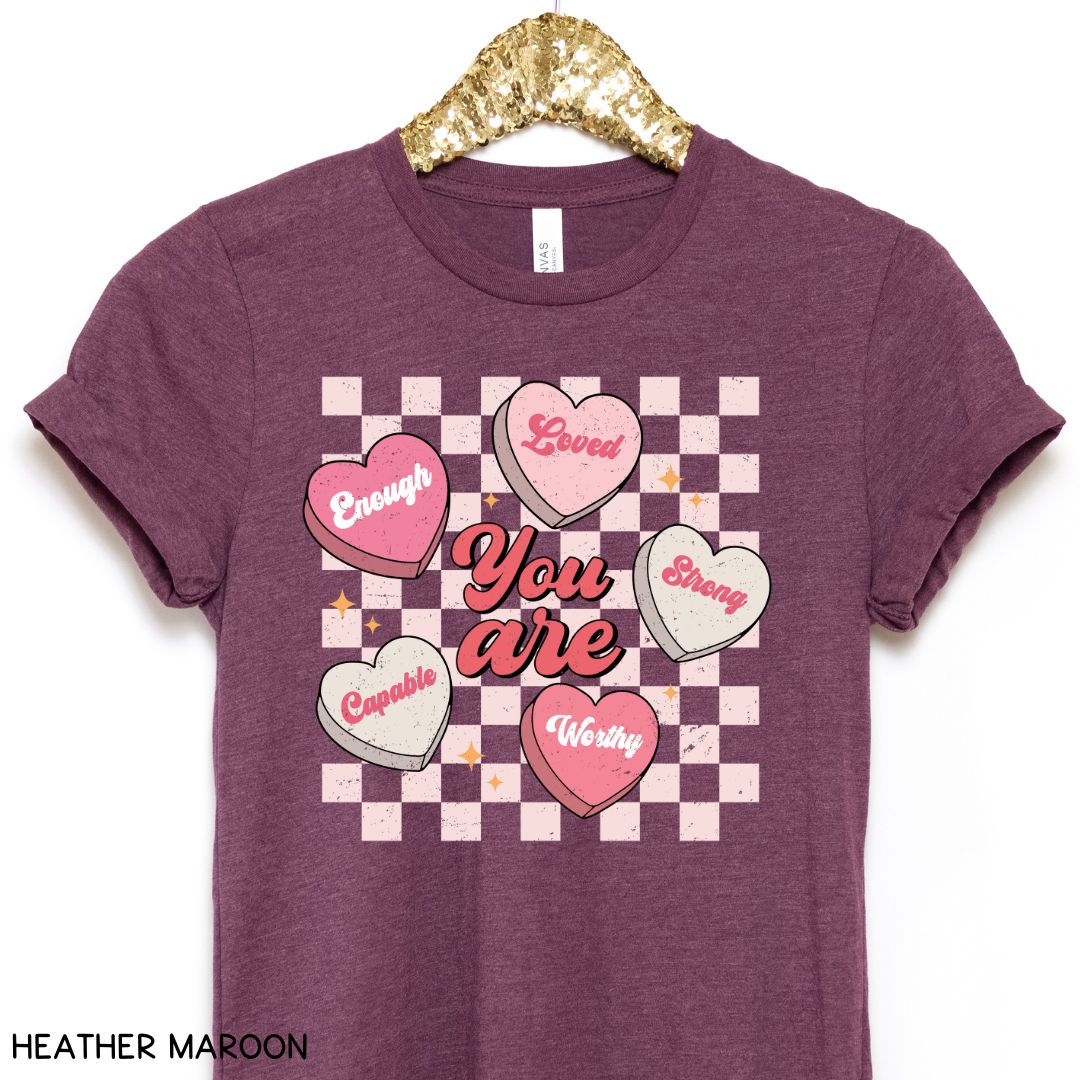 Valentines - You Are Loved Candy Hearts - Unisex Adult Tee