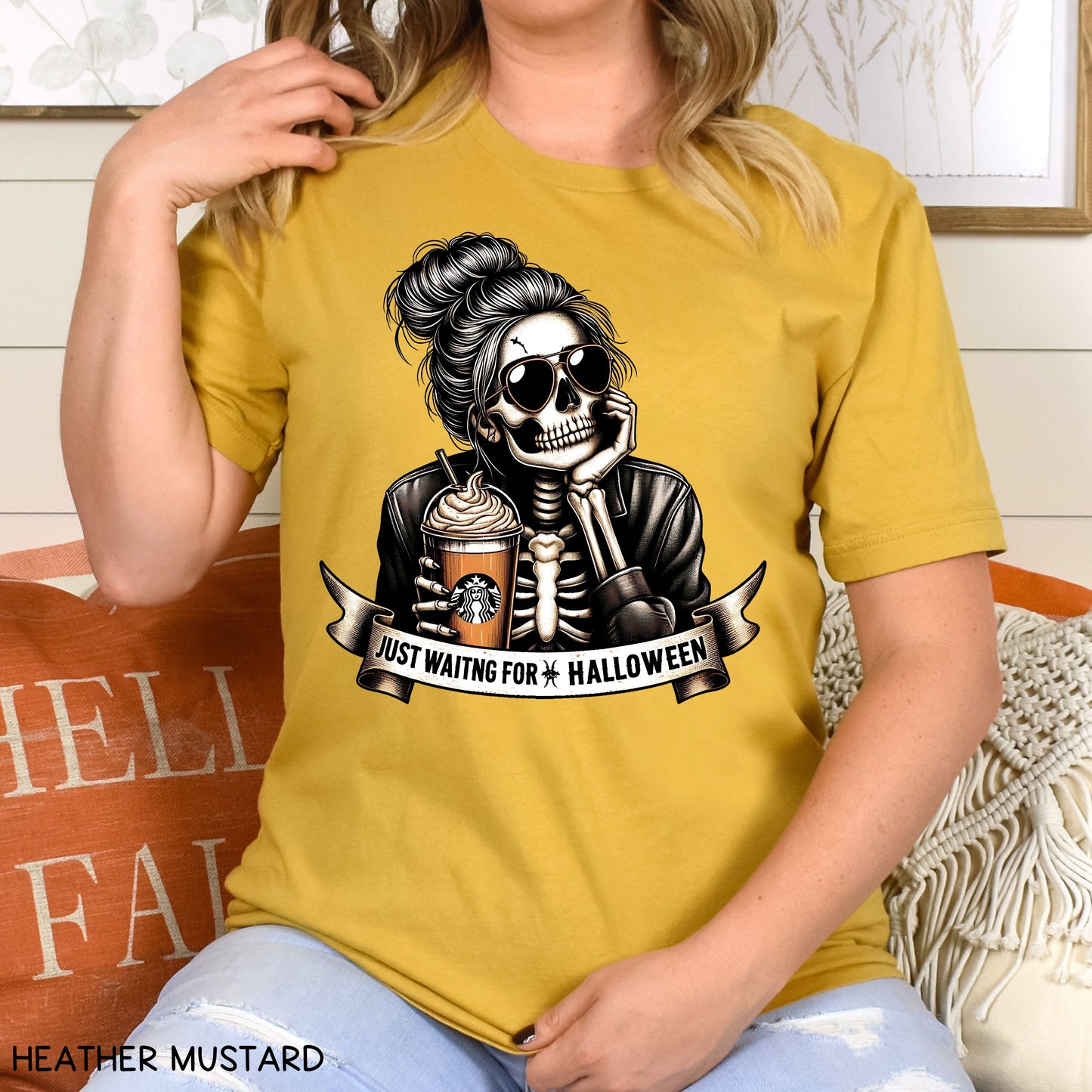 Fall - Just Waiting For Halloween Mom Bun - Unisex Adult Tee