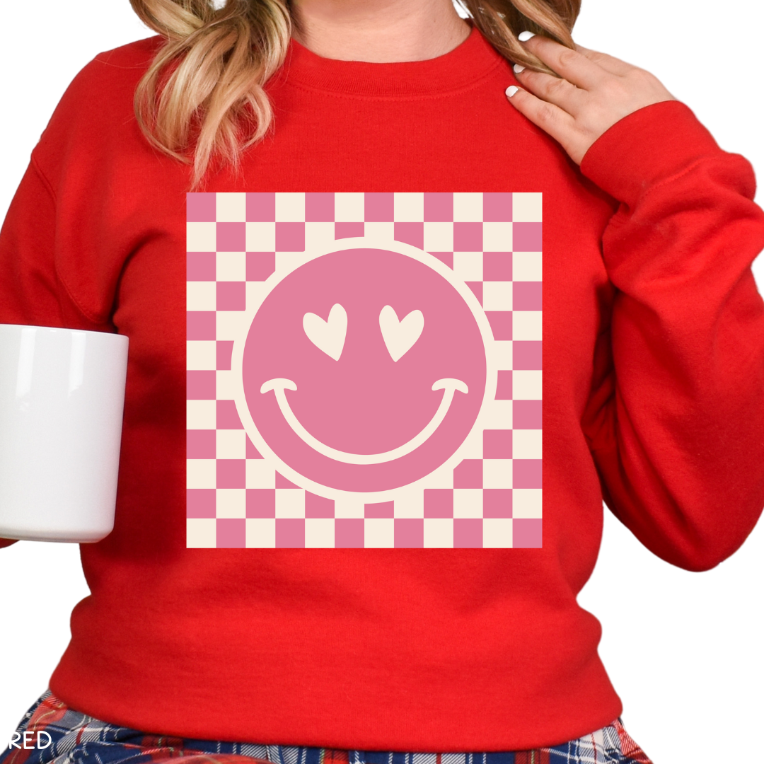 Valentines - Smiley Checkerboard - Adult Unisex Sweatshirt