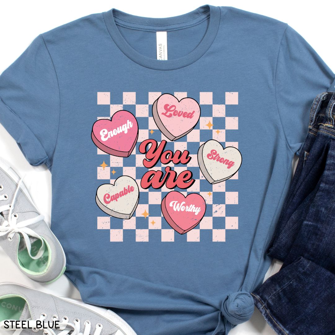 Valentines - You Are Loved Candy Hearts - Unisex Adult Tee