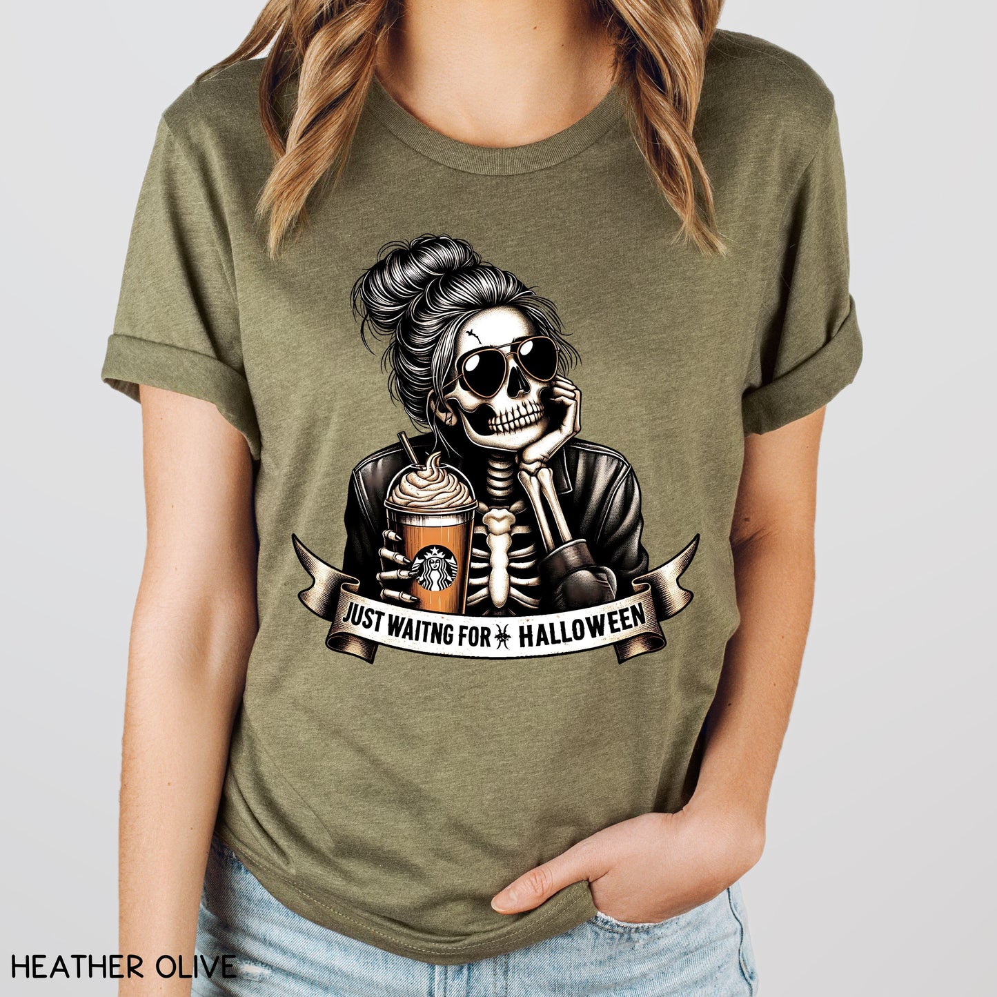 Fall - Just Waiting For Halloween Mom Bun - Unisex Adult Tee