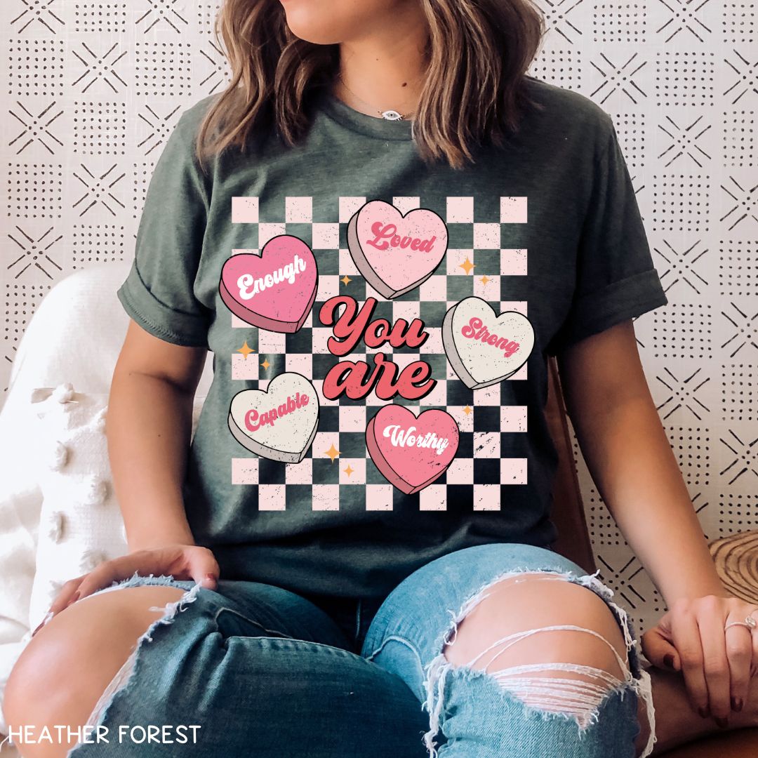 Valentines - You Are Loved Candy Hearts - Unisex Adult Tee