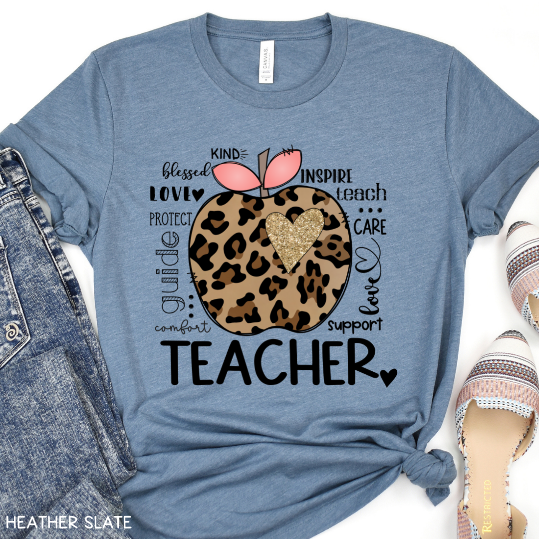 Teacher - Adult Tee - Leopard Apple