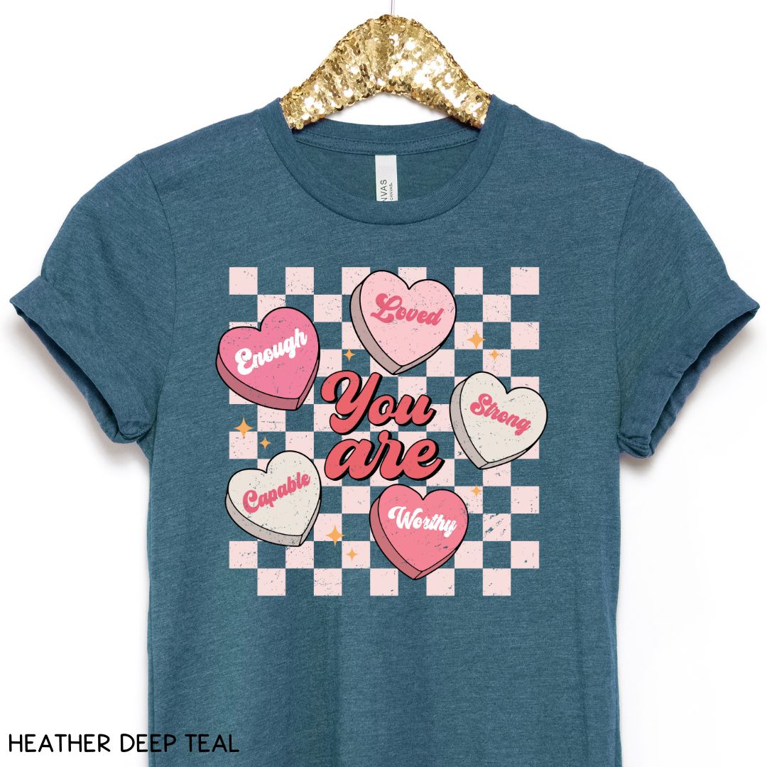 Valentines - You Are Loved Candy Hearts - Unisex Adult Tee