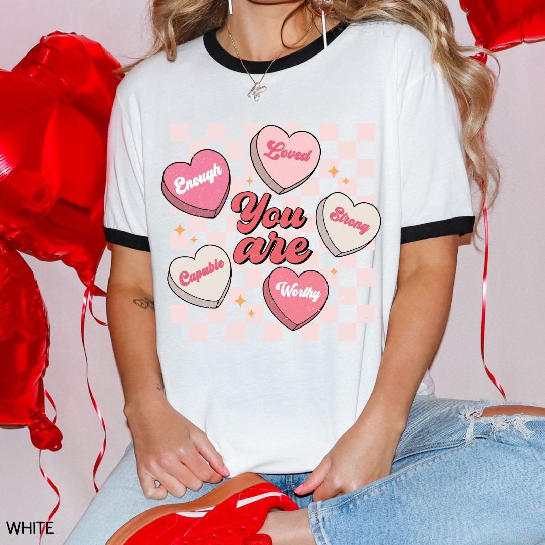 Valentines - You Are Loved Candy Hearts - Unisex Adult Tee