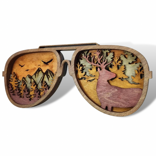 Custom wood layered mandala Sunglasses with Deer