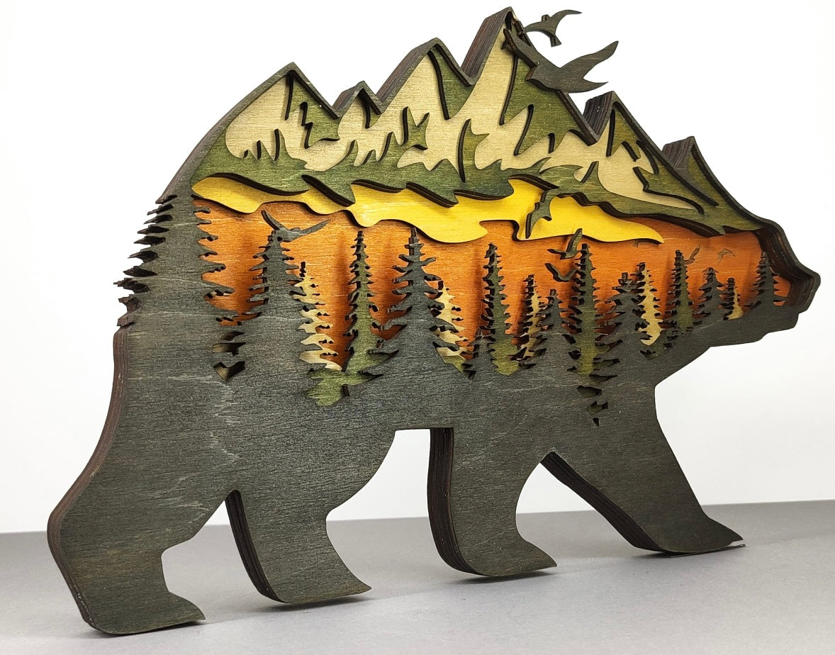 Custom wood layered mandala Forest and Mountain Bear