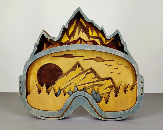 Custom wood layered mandala Mountain Goggles