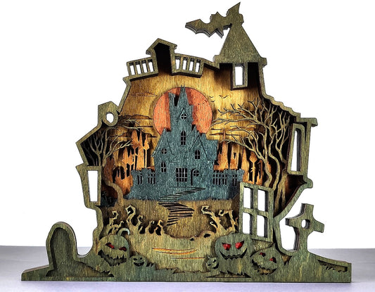 Custom wood layered mandala Halloween Haunted House