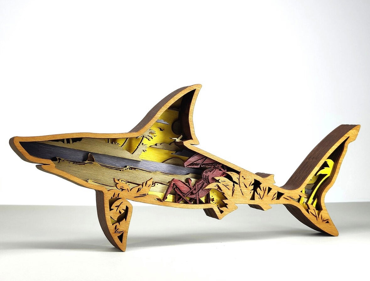 Custom wood layered mandala Shark