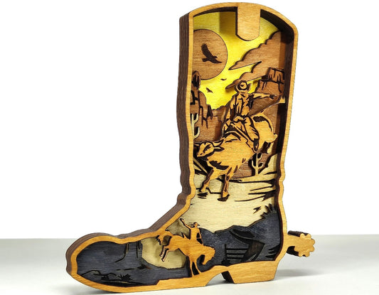 Custom wood layered mandala Cowboy Boot