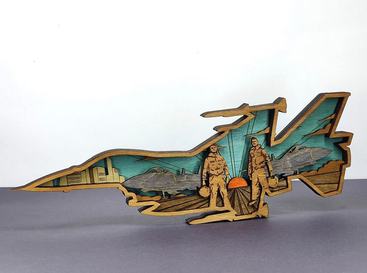 Custom wood layered mandala Fighter Jet