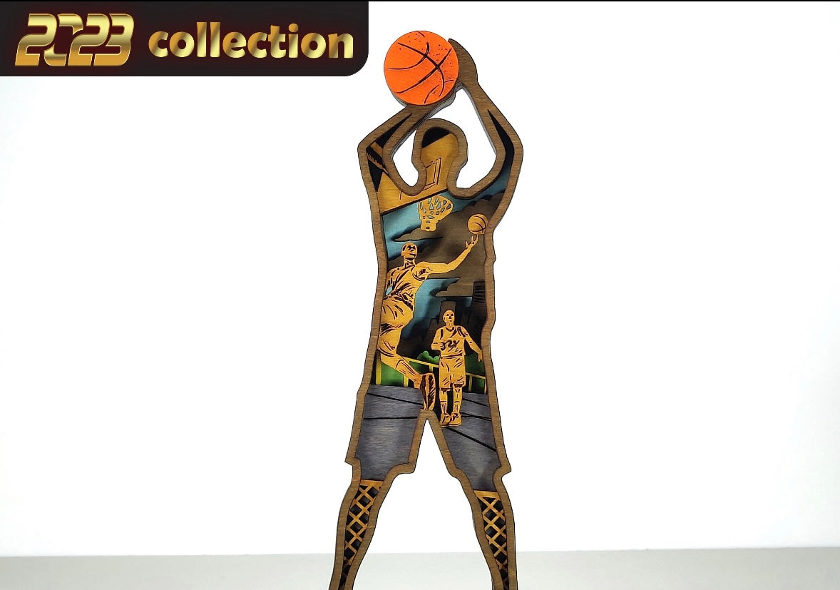 Custom wood layered mandala Basketball Player