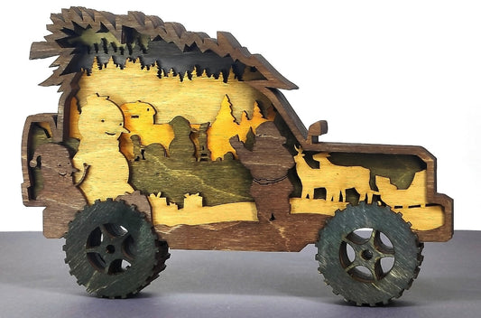 Custom wood layered mandala Christmas Jeep