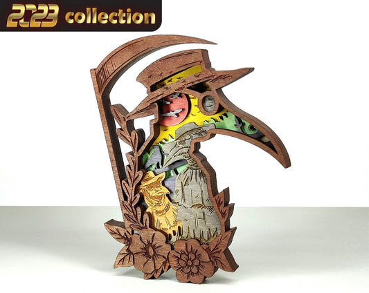 Custom wood layered mandala Plague Doctor