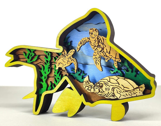Custom wood layered mandala Fish and Turtles