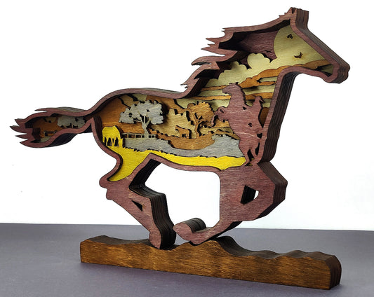 Custom wood layered mandala Wild Horse