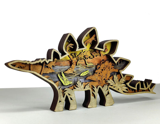 Custom wood layered mandala Stegosaurus