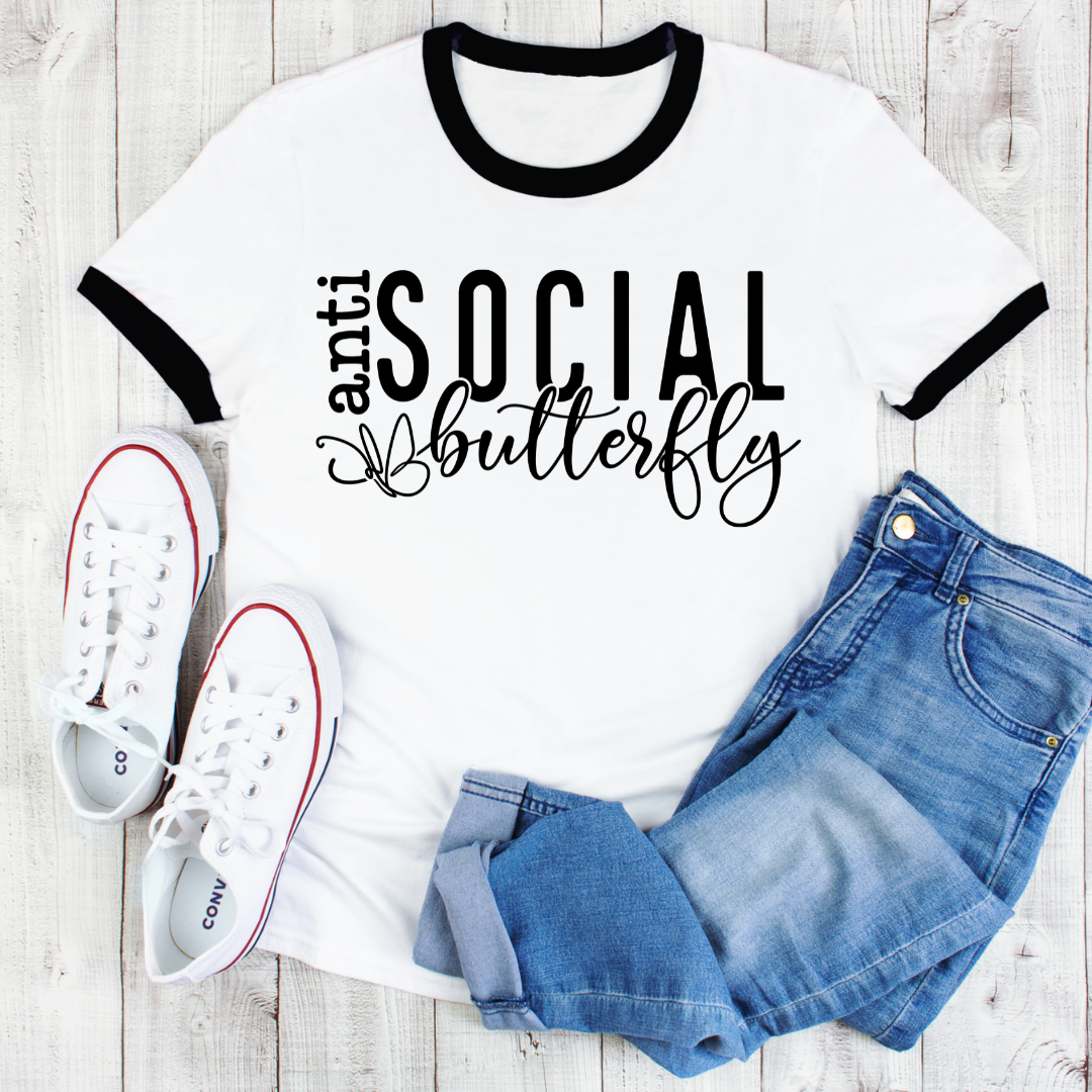 Anti-Social Butterfly - Unisex Unisex Ringer Tee