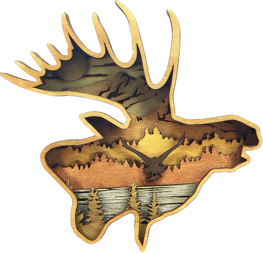 Custom wood layered mandala Moose Head